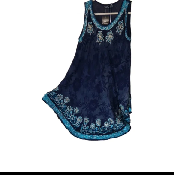 Nwt S R Fashion Navy Floral Embroidered Boho Cotton Dress Free Size - Picture 8 of 8